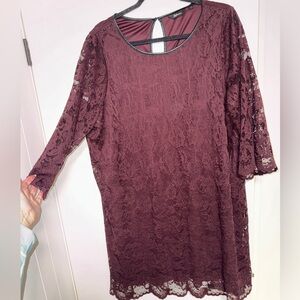 Reitmans Burgundy Lace Long Sleeve Dress